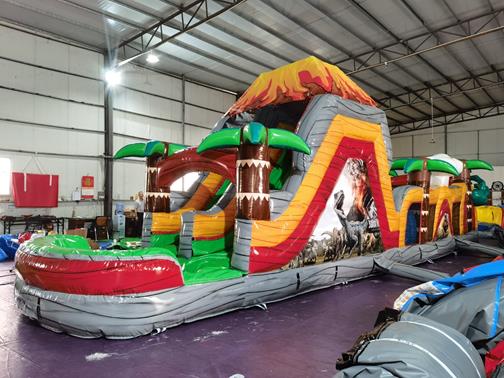 Inflatable obstacle course with pool - DINO - 12m x 3m inflatable slide bouncy castle