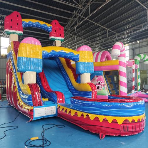 Inflatable slide with pool - Icecream inflatable slide bouncy castle