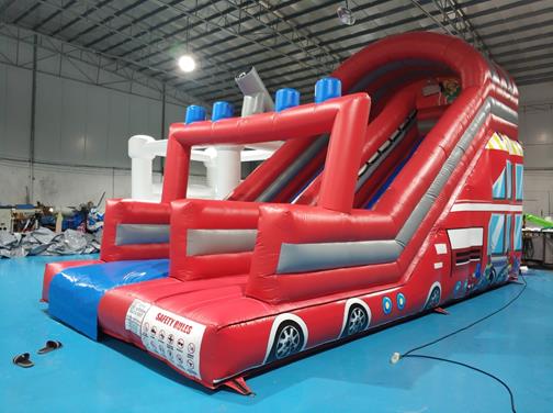Firetruck inflatable slide - Firefighter inflatable slide bouncy castle